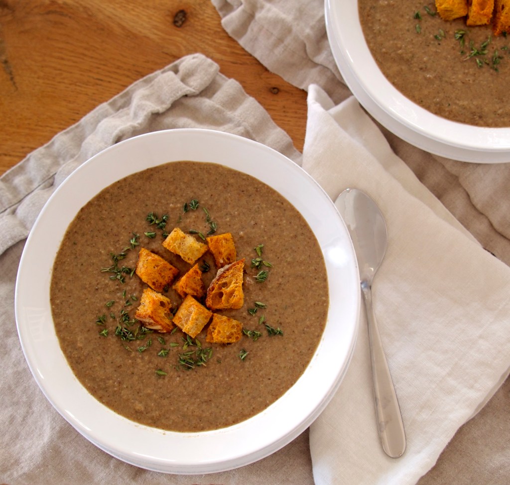 Mushroom & Thyme Soup with Whole Wheat Croutons