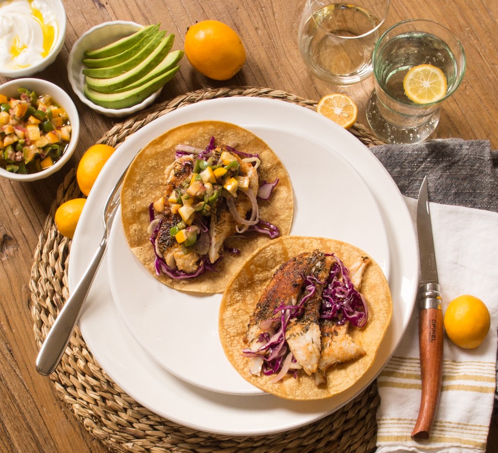 Fish Tacos with Meyer Lemon and Olive Salsa